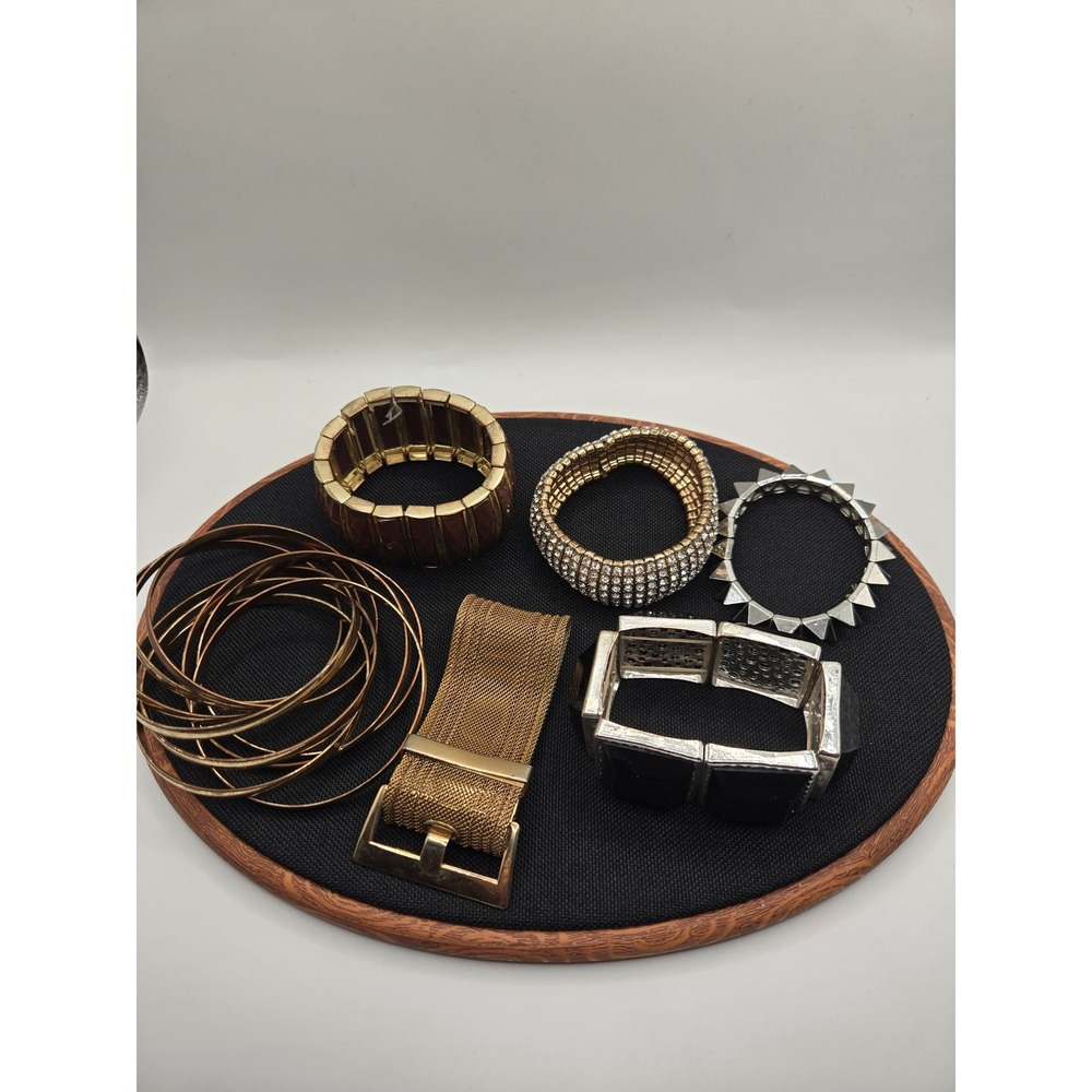 Mixed Fashion Bracelet Lot Gold Silver Tone Rhinestone Spiked Mesh Bangle 6pc